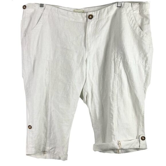 NWOT SIGRID OLSEN Pant 2X Linen Wide Leg Crop Adjustable Waist Rolled Tab White - Picture 1 of 15
